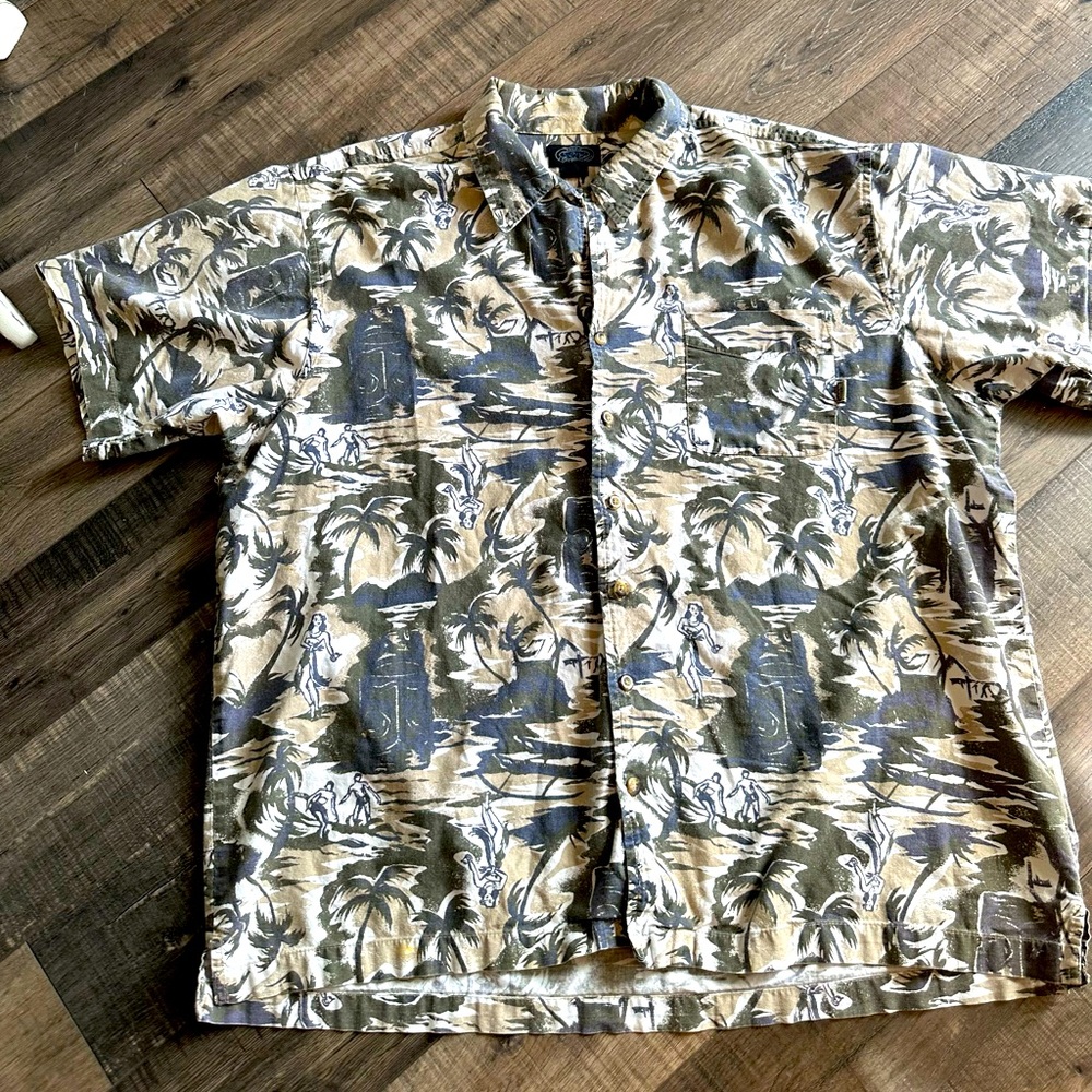 Pacific Coast Highway Vintage PCH Short Sleeve Shirt Surfer Palm Tiki Hawaiian